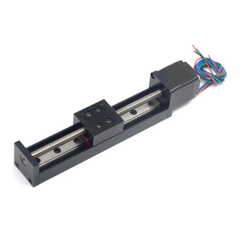 Side view of Mini Linear Rail Guide Slide Actuator T6x1 Lead Screw with NEMA11 Stepper Motor,100mm Effective Stroke Length for DIY CNC Router Parts