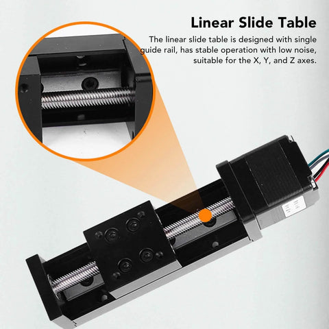 Close-up view of 28 Stepper Motor Mini Linear Rail Slide Actuator, 50mm Stroke, X Y Z Stage with T Screw Rod, DIY CNC Router Parts