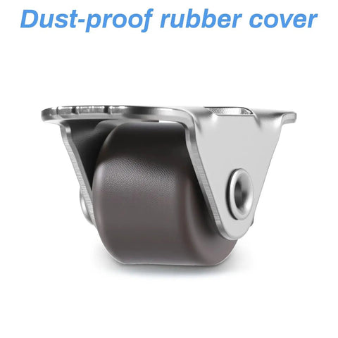 Close-up side view of one caster from Sixteen Half Inch Mini Low Profile Casters With One Way Micro Wheels Self Adhesive Rubber Rollers
