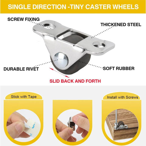 8Pcs 1/2 Inch Mini Rigid Caster Wheels Low Profile Fixed Direction with Rubber Wheels Steel Top Plate for Small Appliances Furniture DIY Projects Non Swivel