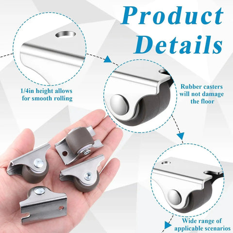 0.75 Inch Mini Rigid Caster Wheels Low Profile Set Of 4 Fixed Casters With Steel Top Plate Non Marking TPR Rubber For Furniture