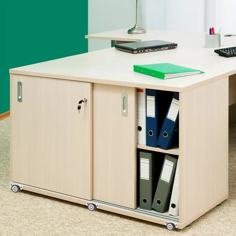 Under desk cabinet with Mini Side Mount Casters 1.25 Inch With Mounting Screws For Furniture Rolling Cabinets Drawers.