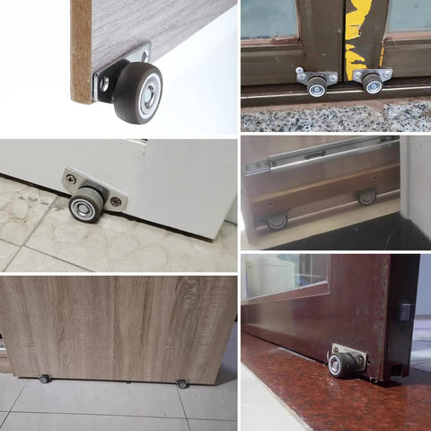 Mini Side Mount Casters 1.25 Inch With Mounting Screws For Furniture Rolling Cabinets Drawers Trundle Beds And Small DIY Projects Space Saving Low Profile Casters With Premium Steel Construction 4 Pieces For Under Bed Storage And Lightweight Furniture shown installed on various furniture.
