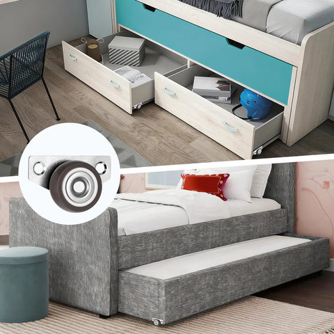 Mini Side Mount Casters 1.25 Inch With Mounting Screws For Furniture Rolling Cabinets Drawers Trundle Beds And Small DIY Projects Space Saving Low Profile Casters With Premium Steel Construction 4 Pieces For Under Bed Storage And Lightweight Furniture