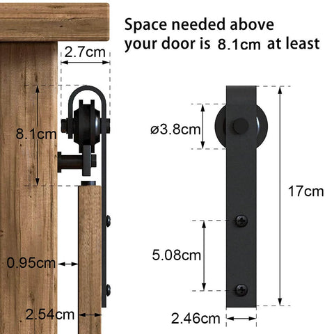 6.6FT Super Mini Sliding Barn Door Hardware Kit dimensions with J Shape Hanger, Heavy Duty Carbon Steel, for Cabinet Doors