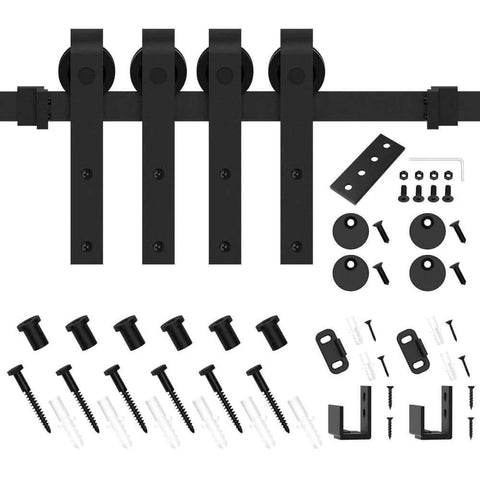 7FT Super Mini Sliding Barn Door Hardware Kit for Double Cabinet Doors on TV Stands and Small Wardrobes, J Shape Hanger Design