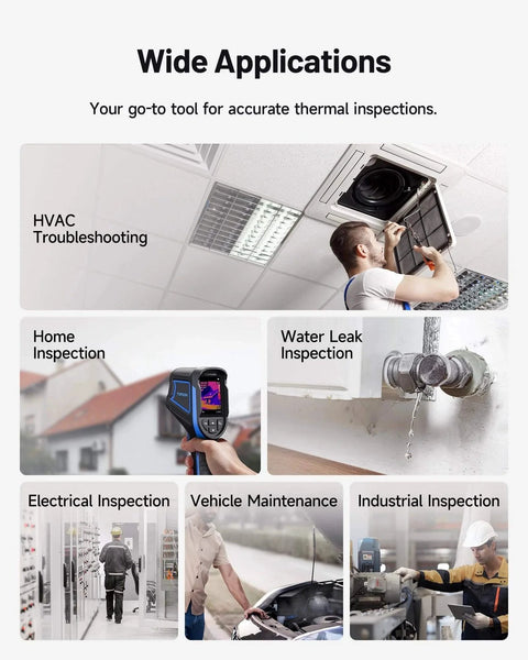 Mini Thermal Imaging Camera used for HVAC, home and water leak inspections, electrical and industrial tasks, vehicle maintenance.