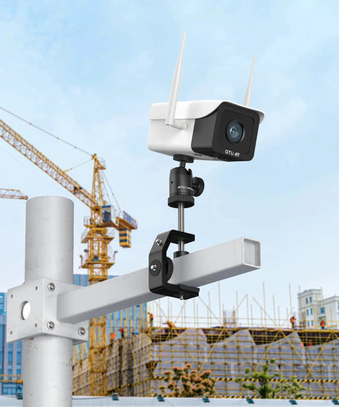 Security camera on pole with Universal Mini Tripod Ball Head With One Quarter Inch Screw In Stainless Steel And Aluminum Alloy 360 Degree Pan And Ninety Degree Tilt Quick Lock Knob Mount Base Adapter Compatible With ATL3500 ATL4500 And ATL330 Camera Monopods Camcorders And Lights, construction site background