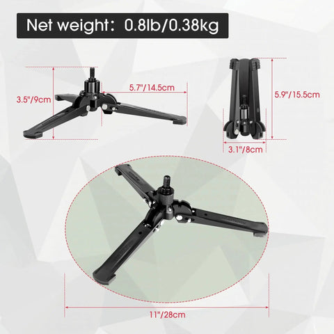 Mini Tripod Base for Monopods with Three Eighths Inch Screw Desktop Stand with Three Feet Monopod Support shown in dimensions