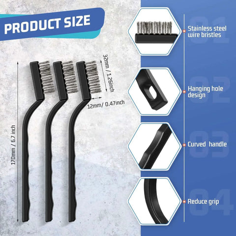 60 Pcs Mini Wire Brush Set Stainless Steel Wire Bristle Scratch Brush Small Metal Brush for Cleaning Curved Handle Masonry Welding