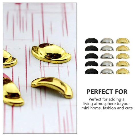 Thirty Pcs Miniature Alloy Knobs For Dollhouse Cabinets And Drawers One Twelfth Scale, gold knobs close-up and color options display