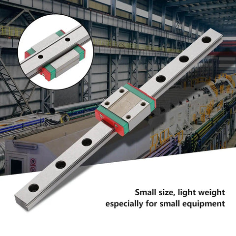 Miniature Linear Rail Guide 12mm Width With 4 Point Contact, ball retainer, and lubrication system for precision movement, metal context.