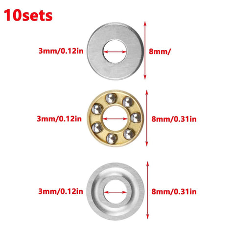 Miniature Thrust Ball Bearings 8mm Outer Diameter 3mm Bore 3 point 5 mm Thickness Chrome Steel F3 8 Pack of 10 high hardness