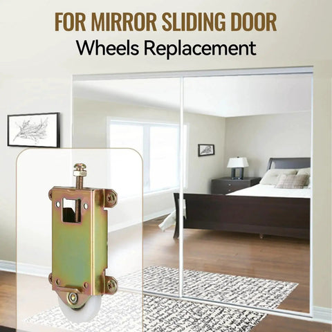 Sliding Mirror Door Rollers Replacement For Wood Framed Doors One And A Half Inch Nylon Concave Ball Bearing Wheel Two And A Half Inch Mounting Hole Height Two Pack Compatible With N 6870 Delivers Smooth Glide And Quiet Operation, shown against bedroom mirror door.
