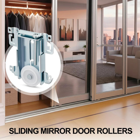 Four Pack Sliding Mirror Closet Door Rollers Steel-Framed Bottom Mount Replacement For Mirror Wardrobe 1-7/16 Inch Wheel
