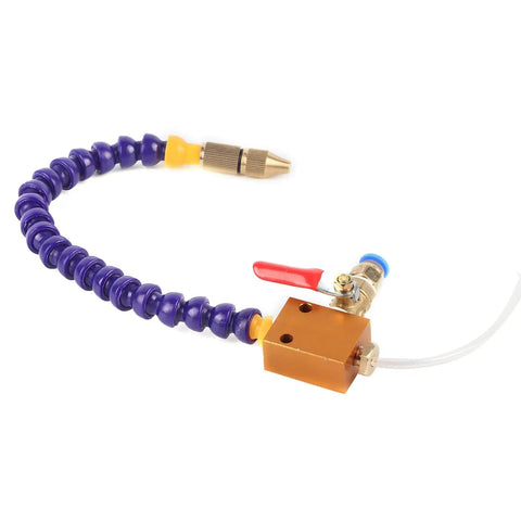 Mist Coolant Spray System for CNC Lathe and Milling Machines with Adjustable Lubrication and 36cm hose, compatible with plastic and metal.