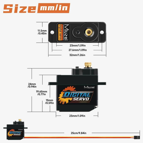 for AXIAL SCX24 Servo, Miuzei 12g Servo Motor Metal Gear Digital RC Steering with Horn Arm SCX24 Upgrade Parts product dimensions