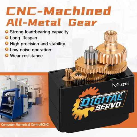 for AXIAL SCX24 Servo, Miuzei 12g Servo Motor Metal Gear Digital RC Steering with Horn Arm SCX24 Upgrade Parts (1) showcasing CNC-machined gears