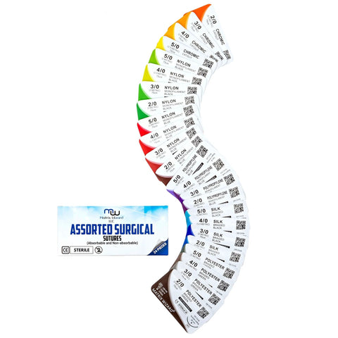 Mixed Suture Thread With Needle Set For Med Practice And First Aid Demos, 24 Thread Variety Pack, Sizes 2-0 to 5-0, assorted packaging