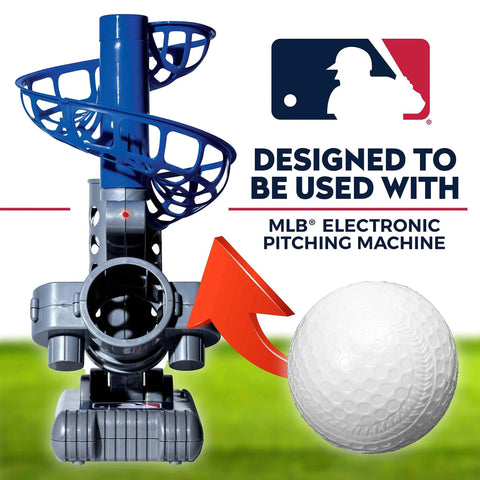 MLB Plastic Baseballs - 8 Pack shown with electronic pitching machine compatibility
