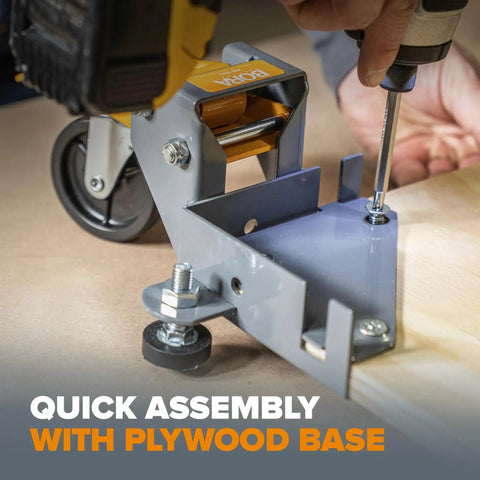 Mobile Base Kit PM-1100 For Heavy Equipment And Tools Adjustable Rolling Dolly Frame being installed with casters and corner mount