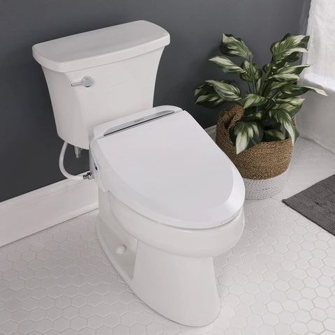 USPA Pro Modern Bidet Seat With Heated Seat And Dryer shown installed on an elongated toilet in a modern bathroom.