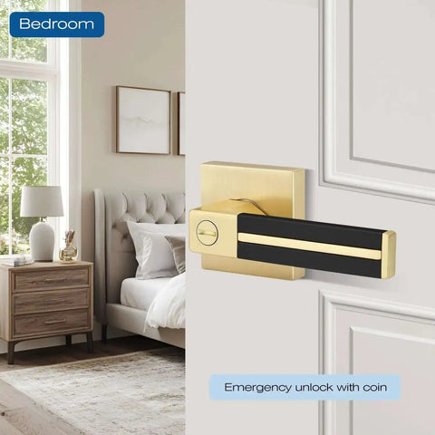 Three Pack Brass Door Handles With Black Leather Levers, Gold Privacy Door Levers For Bed And Bath, Keyless Interior Door Handles