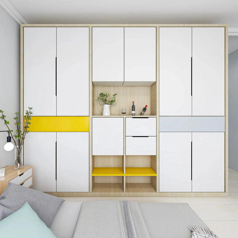 Modern cabinet with 10 Pack Edge Drawer Pulls For Cabinets Matte White Aluminum Finger Pulls With 64mm Hole Centers, installed view.