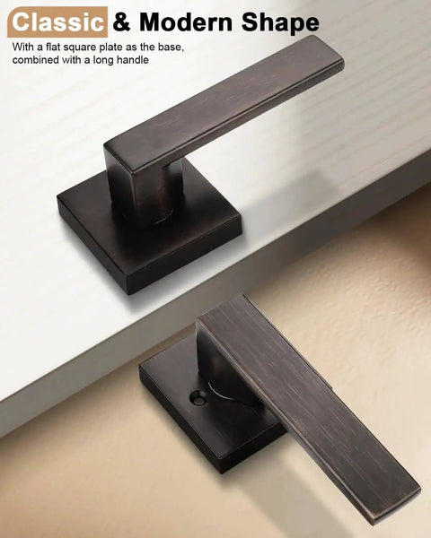 Beefy Heavy Duty Door Levers Set With Modern Square Design For Home Hallway Or Closet Passages Oil Rubbed Bronze Finish