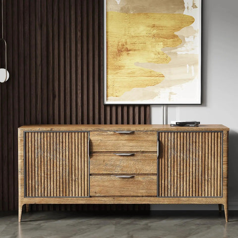 Wooden cabinet with three drawers, featuring concealed finger tab cabinet pulls brushed nickel 7.87 inch overall length 200mm.
