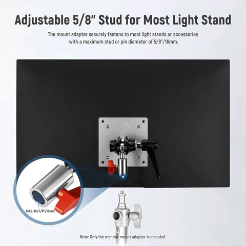 Monitor Mount Adapter With VESA Mount Aluminum Alloy Dual 360 Degree Ball Joint M4 Screw And Five Eighths Inch Receiver Supports Up To 14 Lb diagram