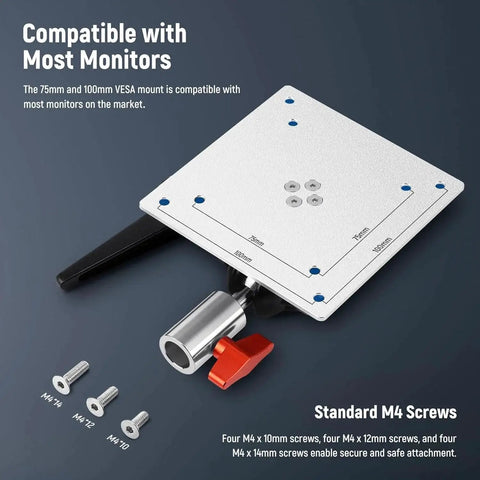Monitor Mount Adapter With VESA Mount Aluminum Alloy Dual 360 Degree Ball Joint M4 Screw And Five Eighths Inch Receiver