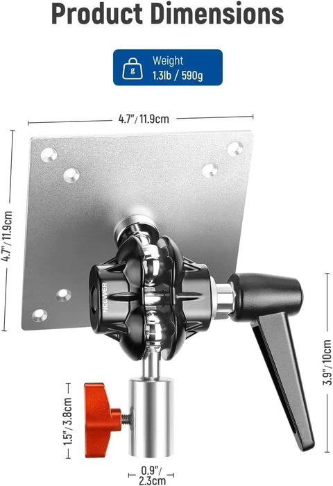 Monitor Mount Adapter With VESA Mount Aluminum Alloy Dual 360 Degree Ball Joint M4 Screw And Five Eighths Inch Receiver MA001 dimensions