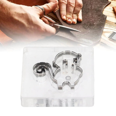 Monkey Pattern Alloy Steel Leather Cutting Die And Punching Mold for DIY crafts with hands cutting leather in background