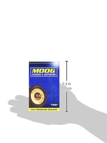 Image of Moog Steering & Suspension product packaging held in hand, labeled 'The Problem Solver', measuring 5.3 inches.