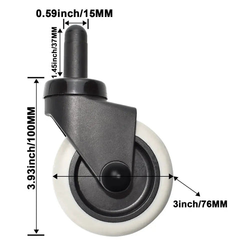 4 Pack Mop Bucket Casters Replacement 3 Inch TPR Soft Rubber Swivel Stem Caster Universal Silent Wheels with dimensions