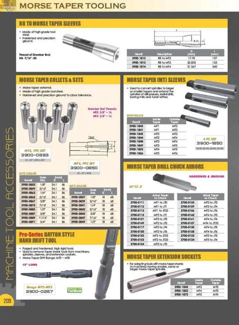 Image showcasing various Morse taper tooling accessories, including sleeves and collars for machining.