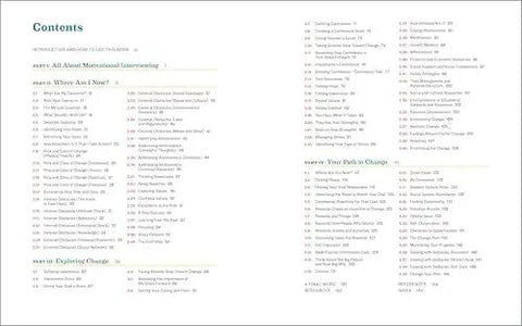 Table of contents from Motivational Interviewing Workbook With Practical Exercises To Decide What You Want And How To Get There