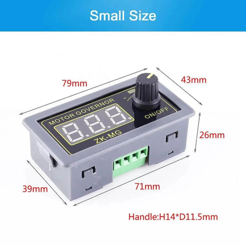 Motor Driver, PEMENOL DC 5V-24V 5A 150W Motor Speed Controller with knob and display, measurements labeled