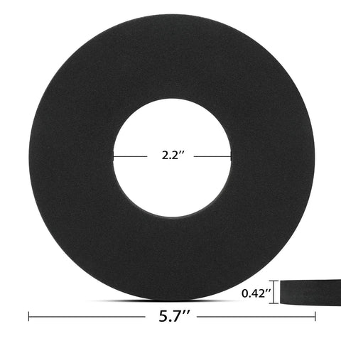 Black rubber motor gasket, outer 5.7 in, inner 2.2 in, 0.42 in thick, for carpet extractors and vacuum motors.