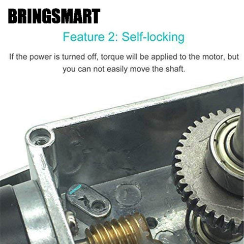 Close-up of a motor's self-locking feature with internal gears visible, showcasing torque application when power is off by BRINGSMART.