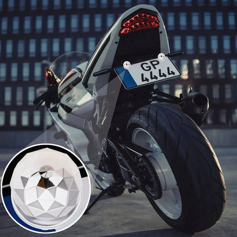 Motorcycle with Sparkle Ball License Plate Screws 4 Pack Universal Anti Theft Bolts, featuring decorative sparkle ball caps