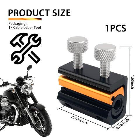 Motorcycle Cable Luber Tool With Dual Opening Design, compact 1.79x1.57x0.78 in, black/gold aluminum body for easy on-the-go cable maintenance