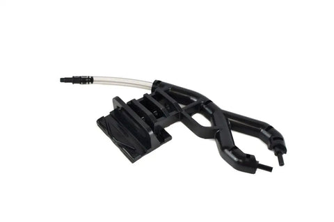 Essentials Micro vSystem Automatic Motorcycle Chain Lubrication Kit with Scorpion Dual Injector Twin Feed shown in black plastic.