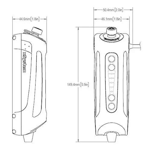 Technical drawing of X System 3.0 Plus Electronic Automatic Motorcycle Chain Lubrication System dimensions
