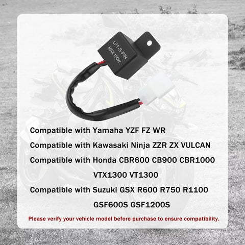 LED Flasher Relay For Motorcycle Turn Signals 12V Two Wire Two Pin Electronic Blinker displayed with compatibility list