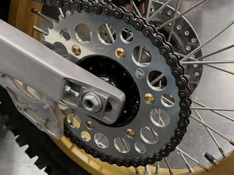Long 34mm M8x34 Rear Sprocket Bolts Fits: Honda YAM Kawasaki Suzuki CR CRF XR KX KDX RM RMX DR DR-Z YZ IT TTR installed on a sprocket