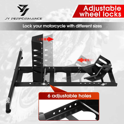 Heavy Duty Motorcycle Wheel Chock And Universal Front Wheel Stand For Trailers And Rigs 1800 Lb Capacity Fits 15 To 22 Inch Wheels