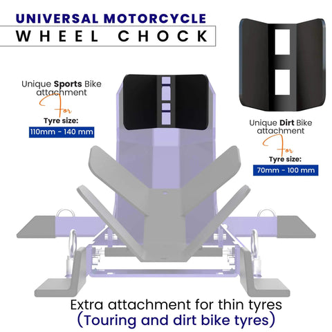 Universal Wheel Chock for Motorcycle Stand for Trailer Storage Adjustable Foldable Detachable Blue with tire supports