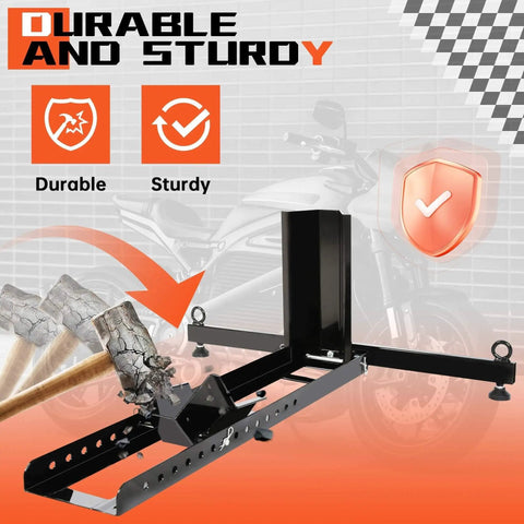 Heavy Duty Motorcycle Wheel Chock Stand With Beefed-Up 1800 Pound Capacity, Adjustable Front Tire Stand for Garage Use